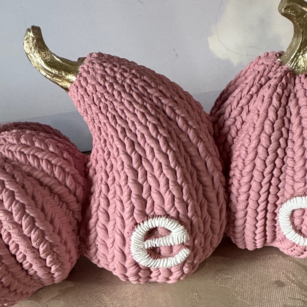 Harvest Pink Knitted Pumpkins Decor (resin) - Picture 10 of 11